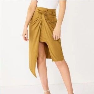 Nine West Faux Wrap Midi Skirt Gold Large